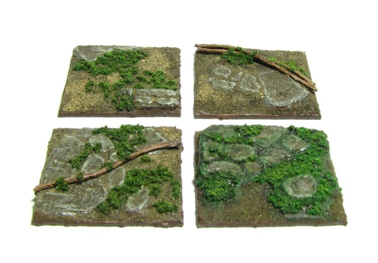 Overgrown stone floor bases, tutorial, daggerandbrush, 28mm, roots, moss