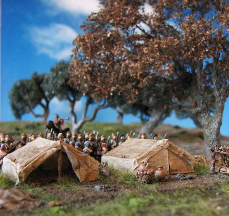 Carthaginian Field Camp, 15mm, Tents, Oak Tree scenic miniature photography daggerandbrush tutorial
